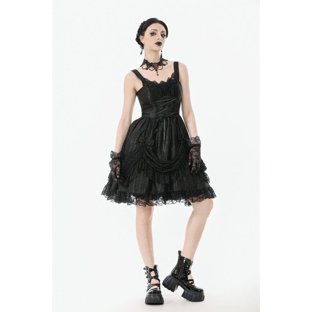 Punk Design Women's Gothic Lace-up Bowknot Ruched Slip Dress