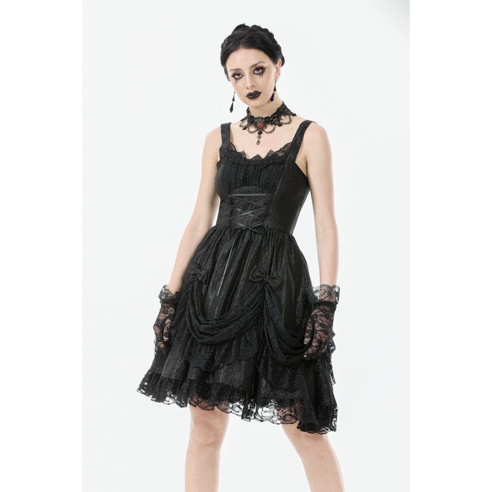 Punk Design Women's Gothic Lace-up Bowknot Ruched Slip Dress