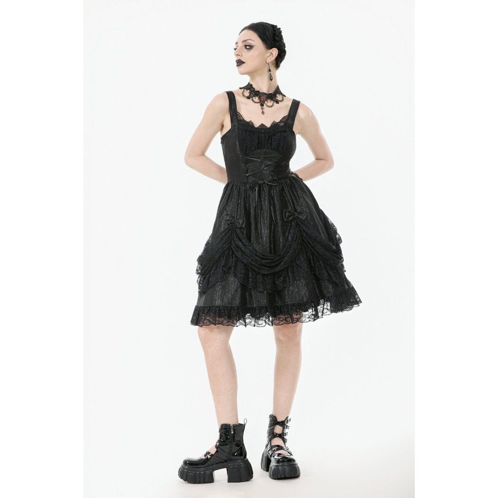 Punk Design Women's Gothic Lace-up Bowknot Ruched Slip Dress