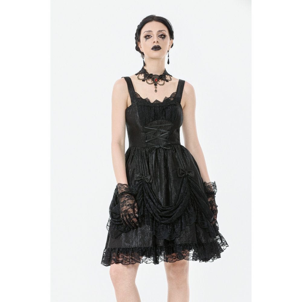 Punk Design Women's Gothic Lace-up Bowknot Ruched Slip Dress