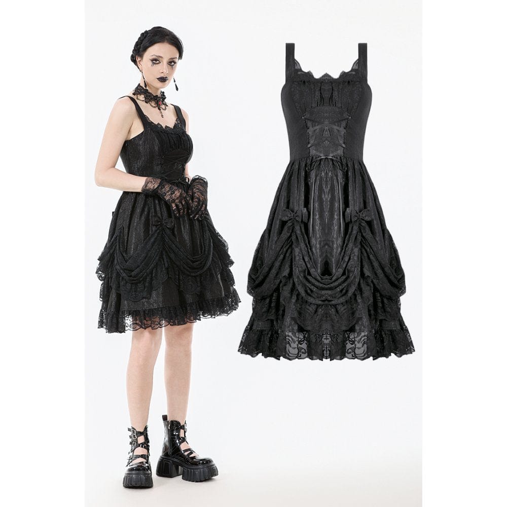 Punk Design Women's Gothic Lace-up Bowknot Ruched Slip Dress