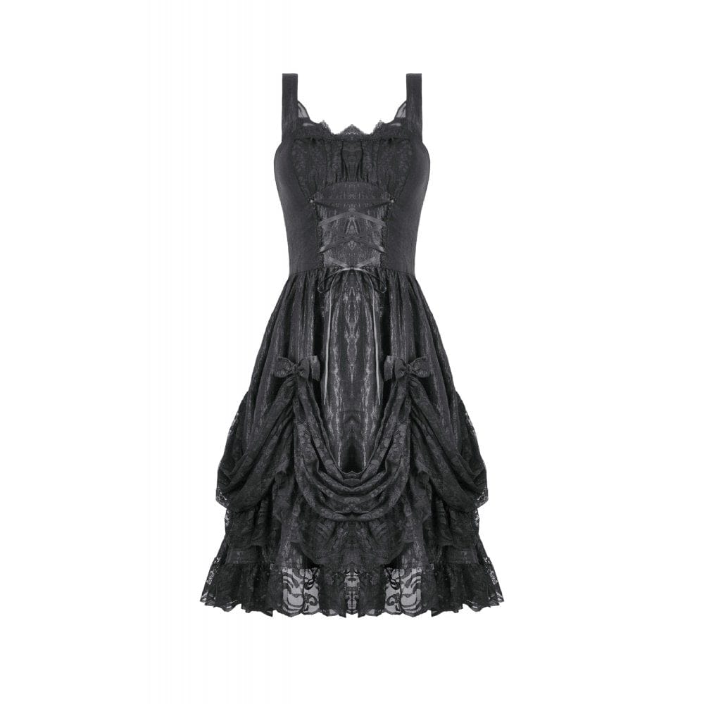 Punk Design Women's Gothic Lace-up Bowknot Ruched Slip Dress
