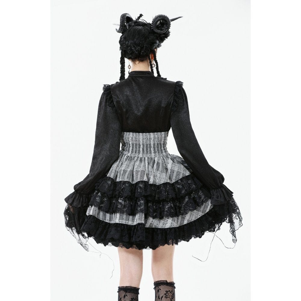 Punk Design Women's Gothic Layered Hem Lace-up High-Waist Skirt
