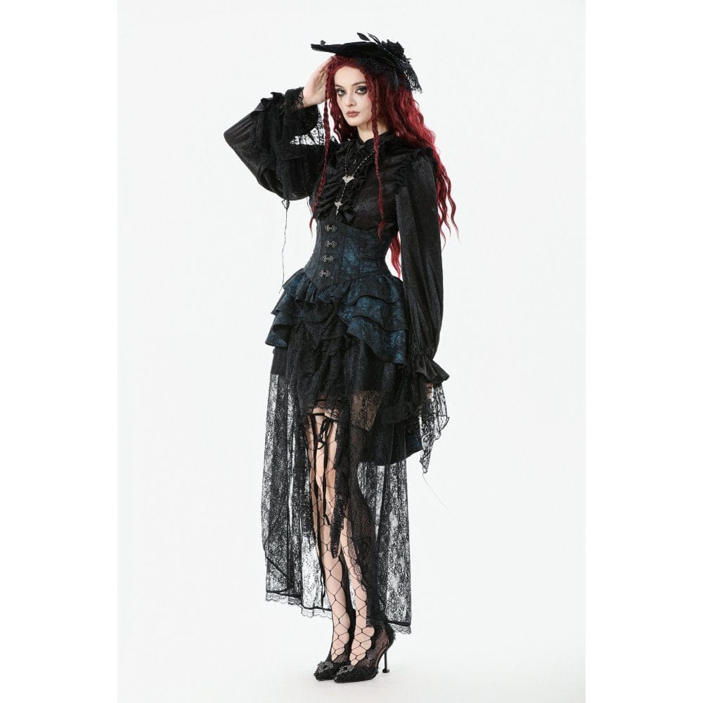 Punk Design Women's Gothic Layered Irregular Hem Buckle Skirt