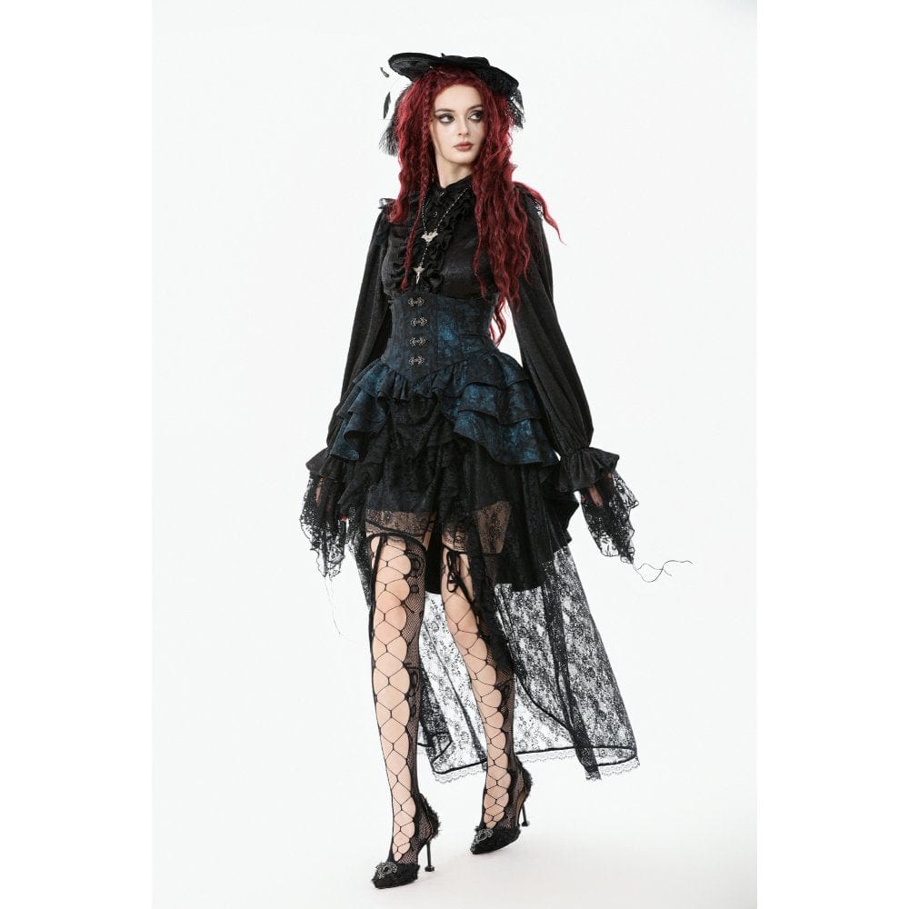 Punk Design Women's Gothic Layered Irregular Hem Buckle Skirt