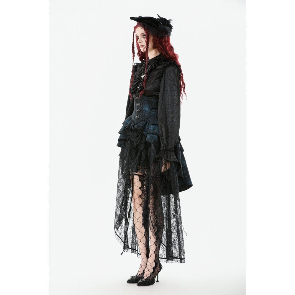 Punk Design Women's Gothic Layered Irregular Hem Buckle Skirt