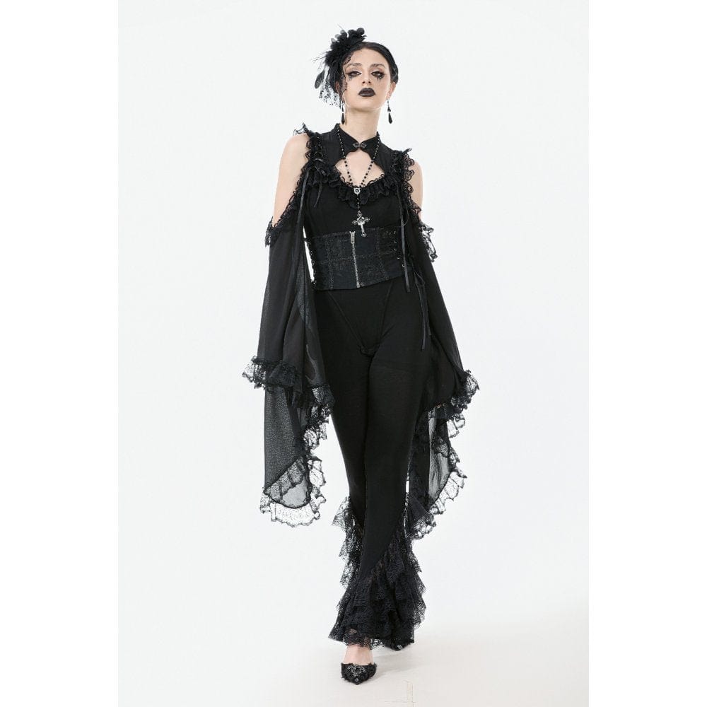 Punk Design Women's Gothic Multilayer Lace Splice Flared Pants