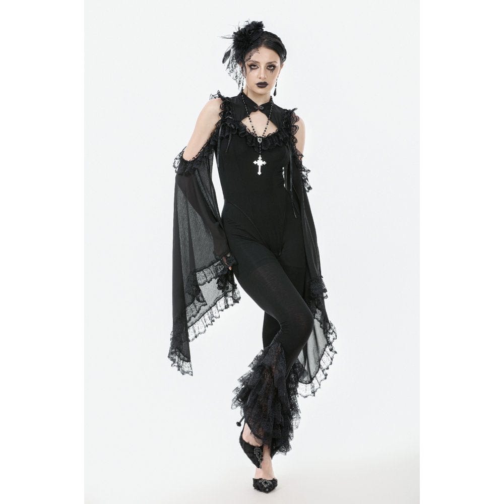 Punk Design Women's Gothic Multilayer Lace Splice Flared Pants