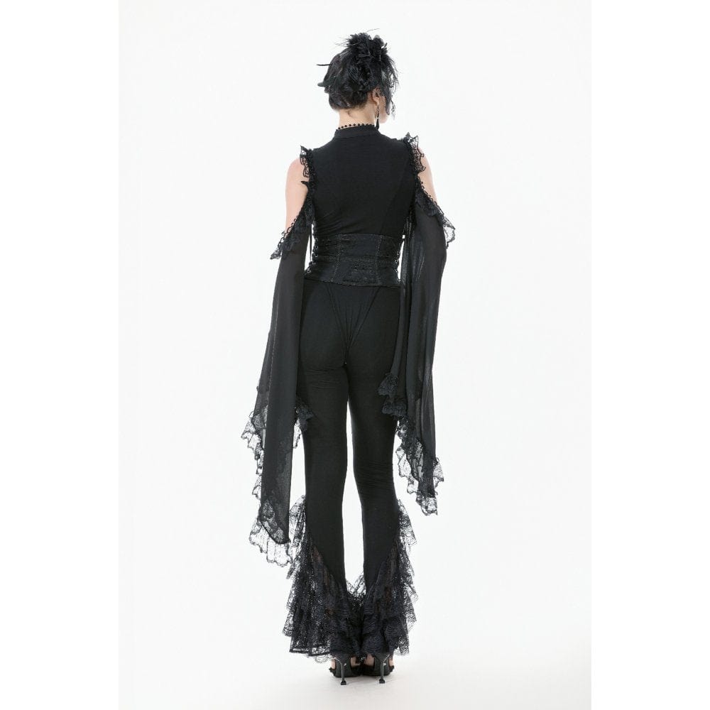 Punk Design Women's Gothic Multilayer Lace Splice Flared Pants