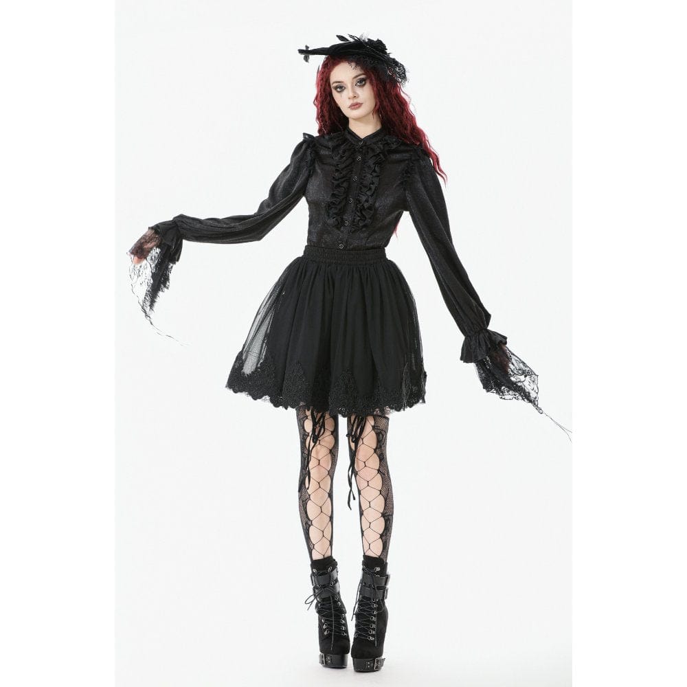 Punk Design Women's Gothic Rose Embroidered Mesh SKirt