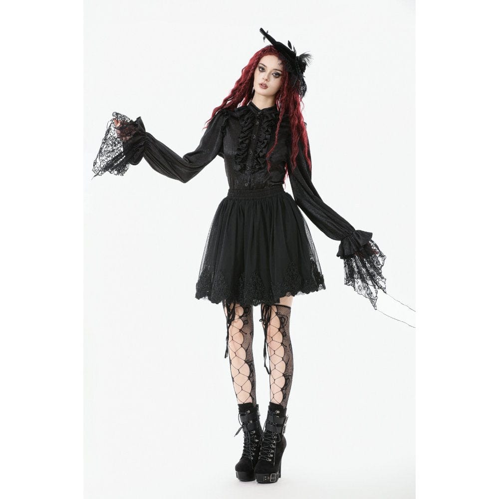 Punk Design Women's Gothic Rose Embroidered Mesh SKirt