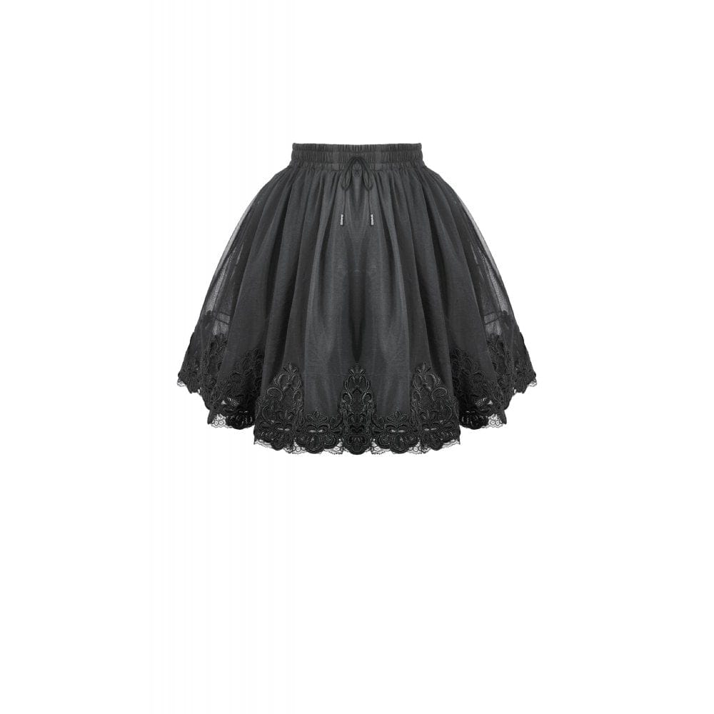 Punk Design Women's Gothic Rose Embroidered Mesh SKirt