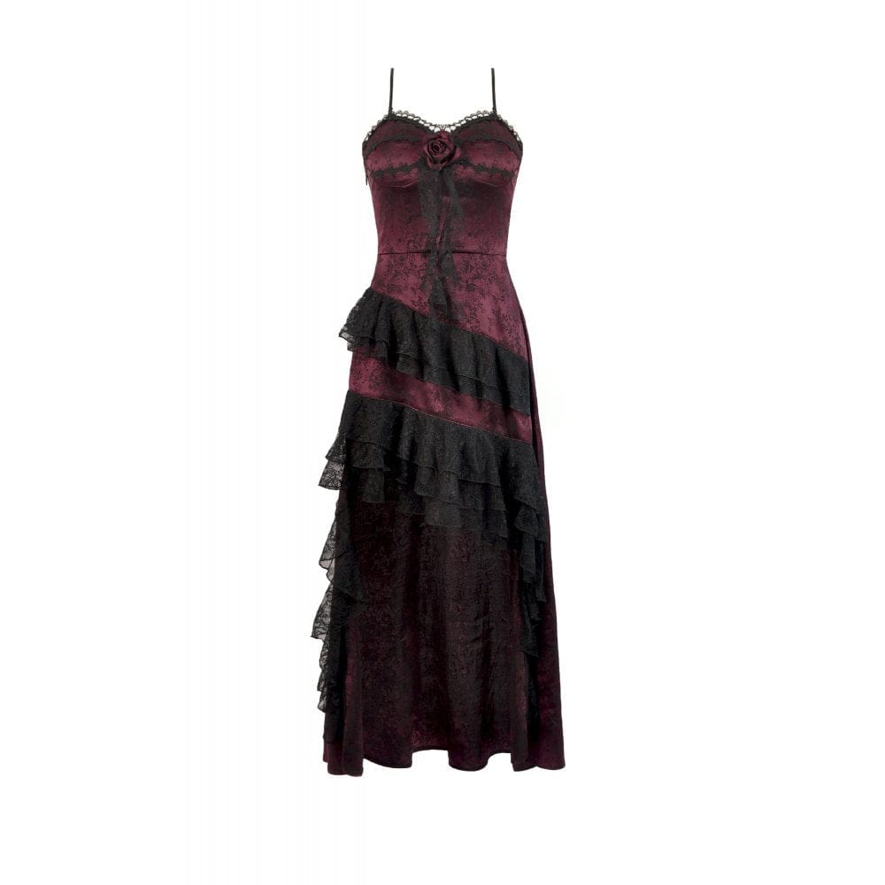 Punk Design Women's Gothic Rose Layered Lace Ruffle Asymmetric Slip Dress