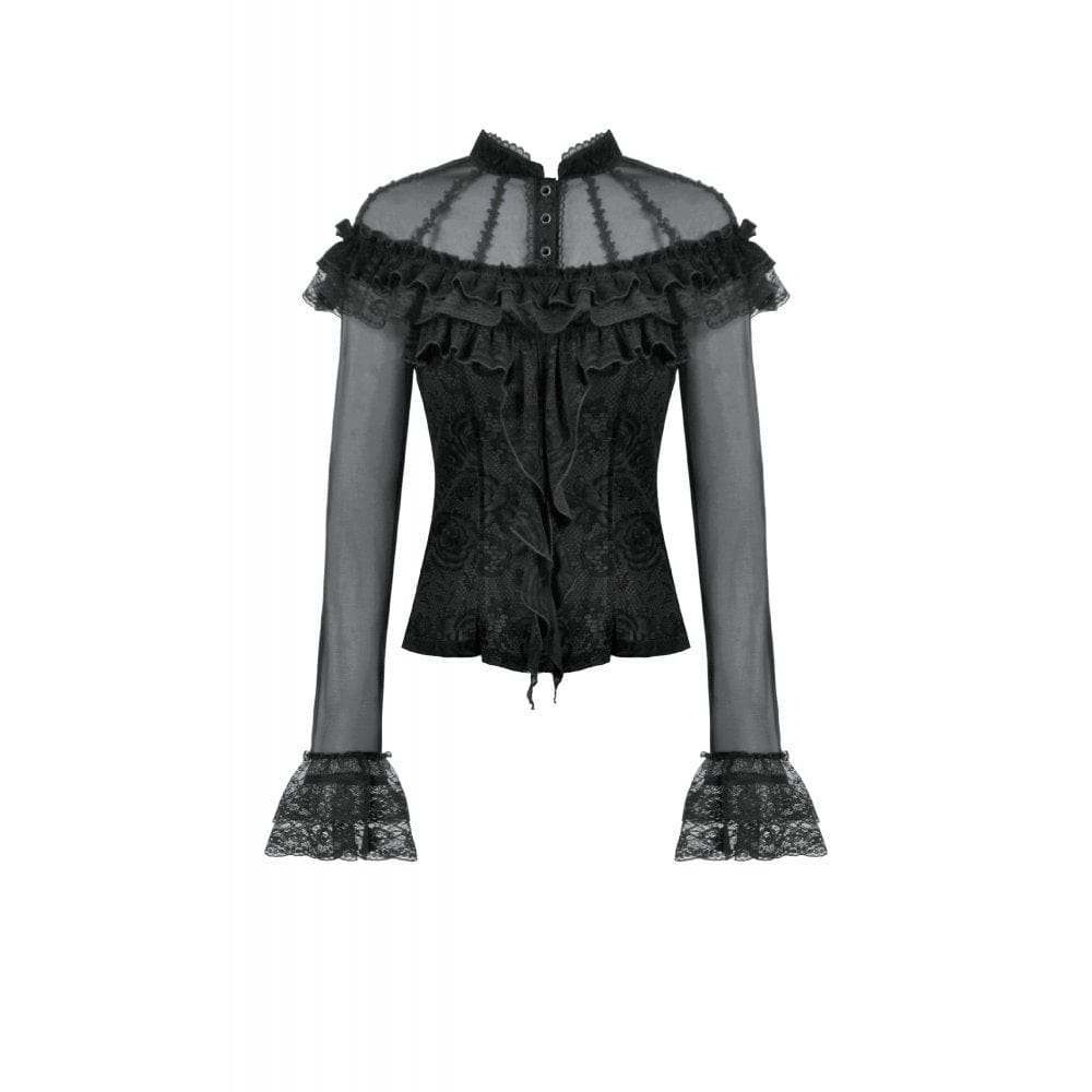 Punk Design Women's Gothic Rose Printed Ruffled Long Sleeved Top