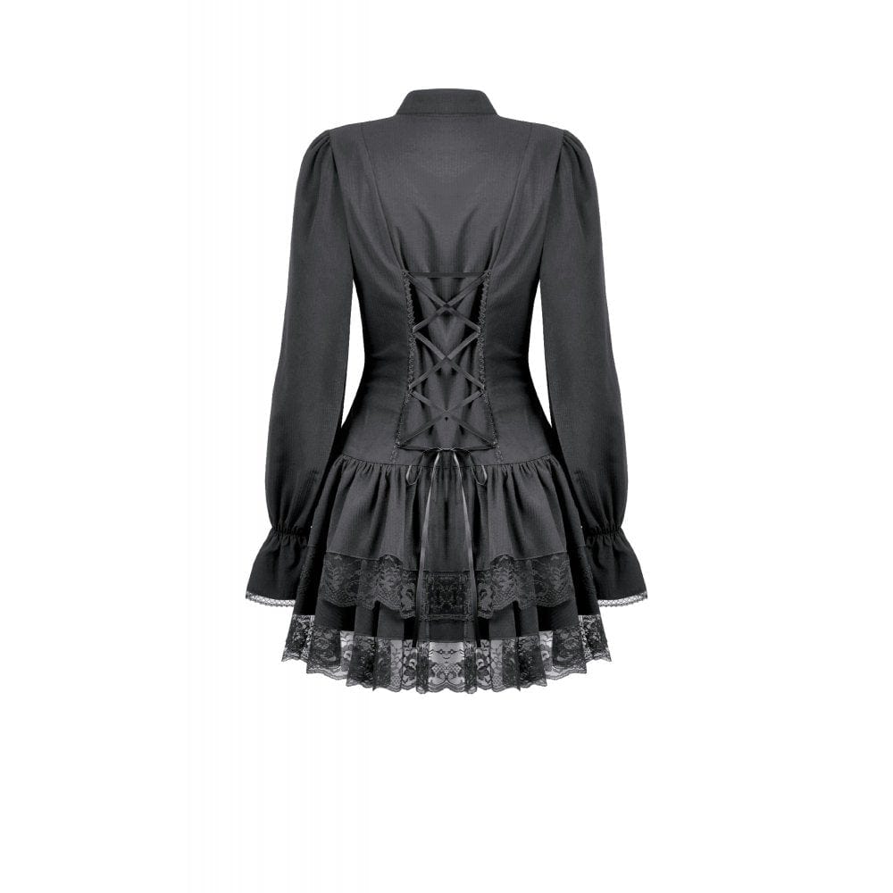 Punk Design Women's Gothic Ruffled Puff Sleeved Dress
