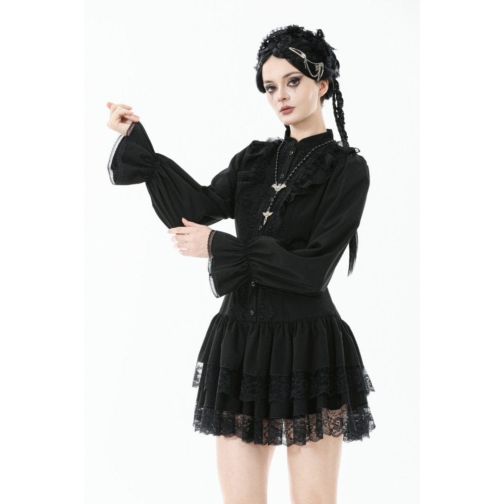 Punk Design Women's Gothic Ruffled Puff Sleeved Dress