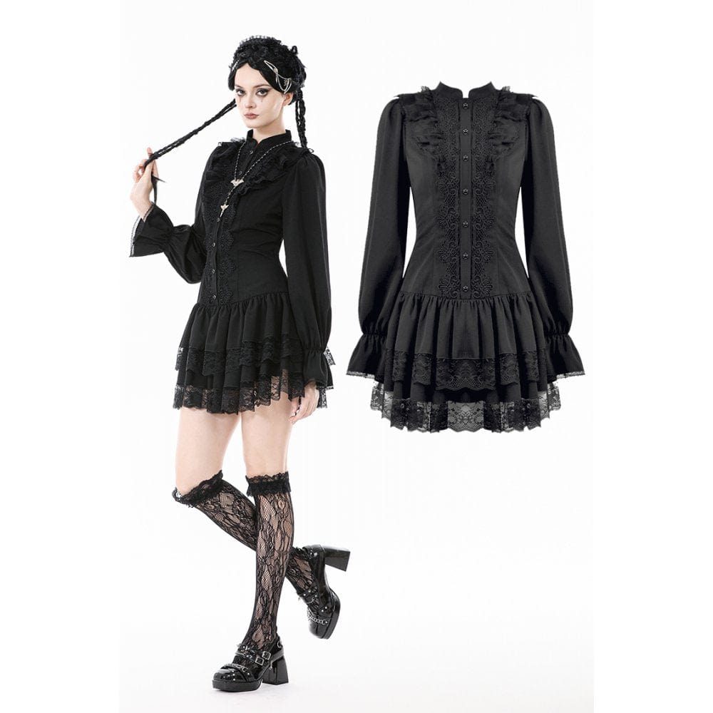 Punk Design Women's Gothic Ruffled Puff Sleeved Dress