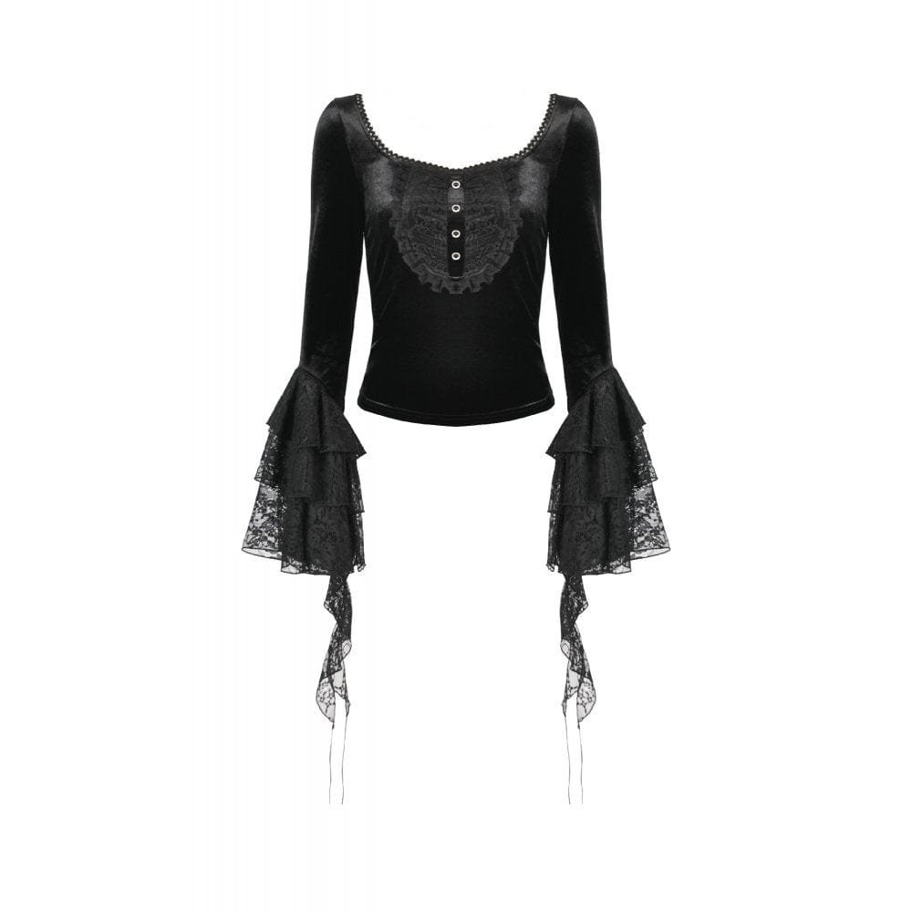 Punk Design Women's Gothic Square-cut Collar Flared Sleeved Velvet Top