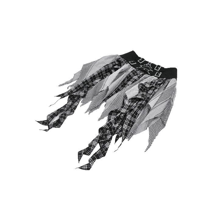 Punk Design Women's Grunge Buckle Strap Irregular Plaid Patchwork Skirt