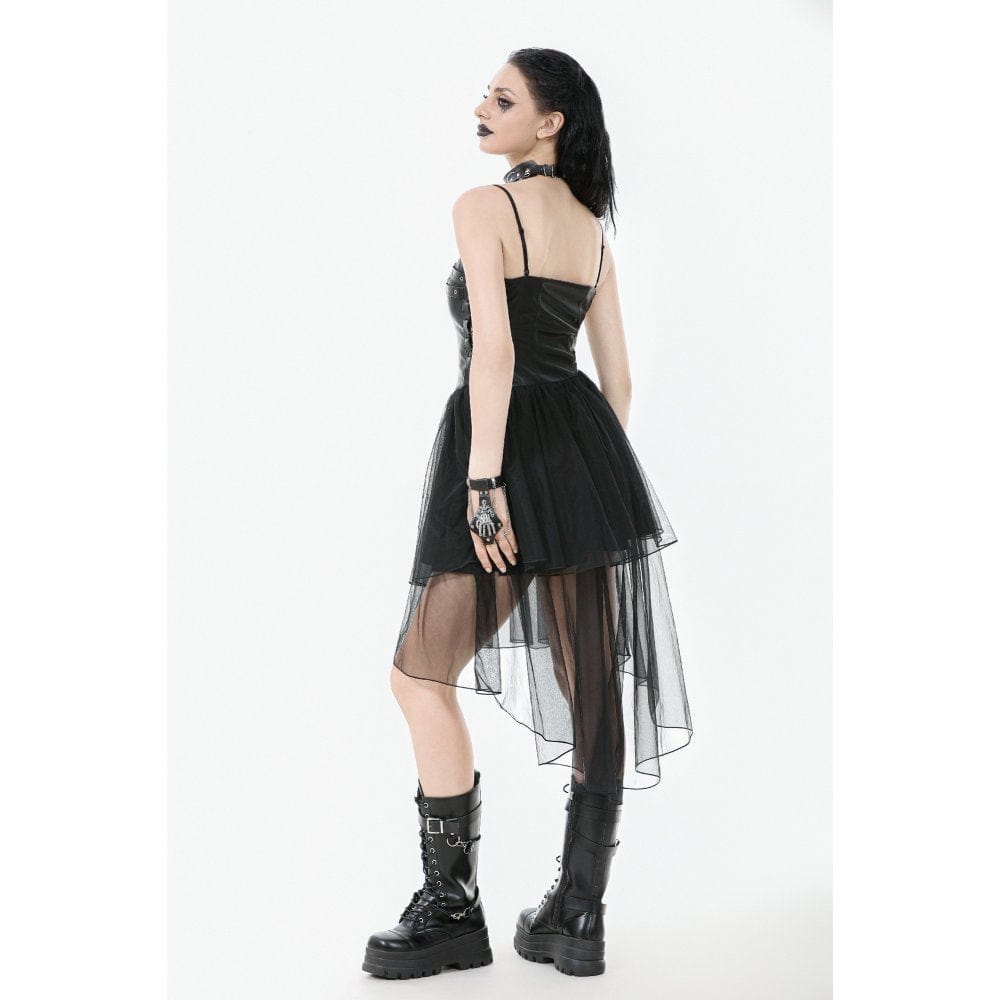Punk Design Women's Punk Buckle Strap Lace-up Mesh Splice Slip Dress