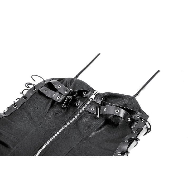 Punk Design Women's Punk Buckle Strap Lace-up Mesh Splice Slip Dress