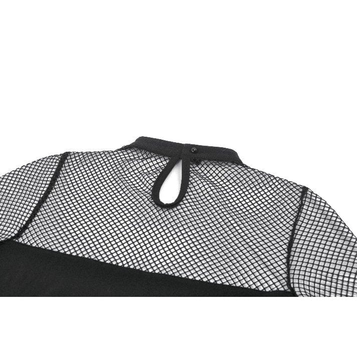 Punk Design Women's Punk Cut-out Buckle Strap Mesh Splice Top