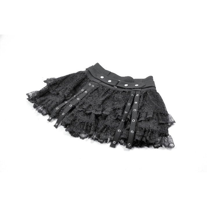 Punk Design Women's Punk Eyelet Strap Wide-Waistband Skirt
