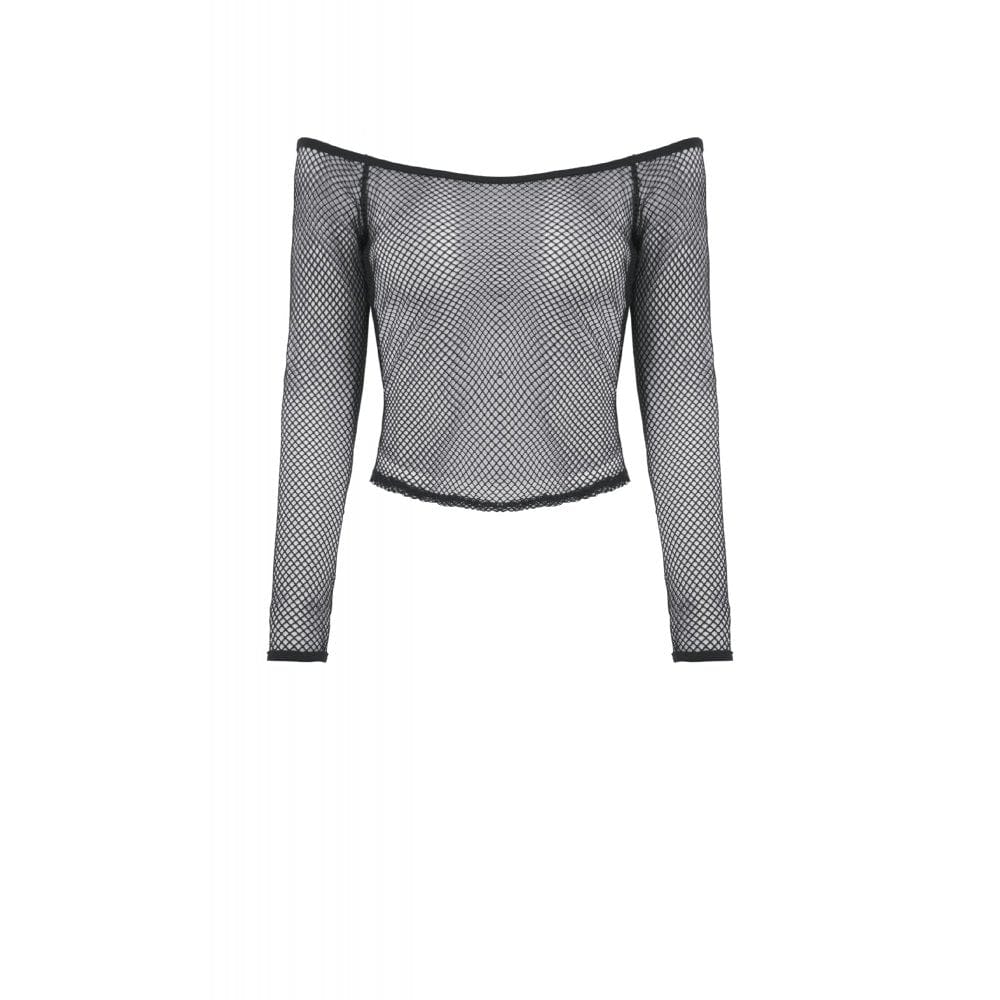 Punk Design Women's Punk Off-Shoulder Mesh Top