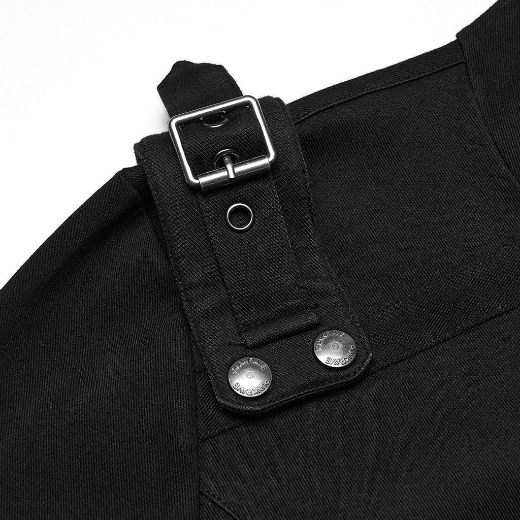 PUNK RAVE Men's Cyberpunk Buckle-up Strap Minimalist Hoodie