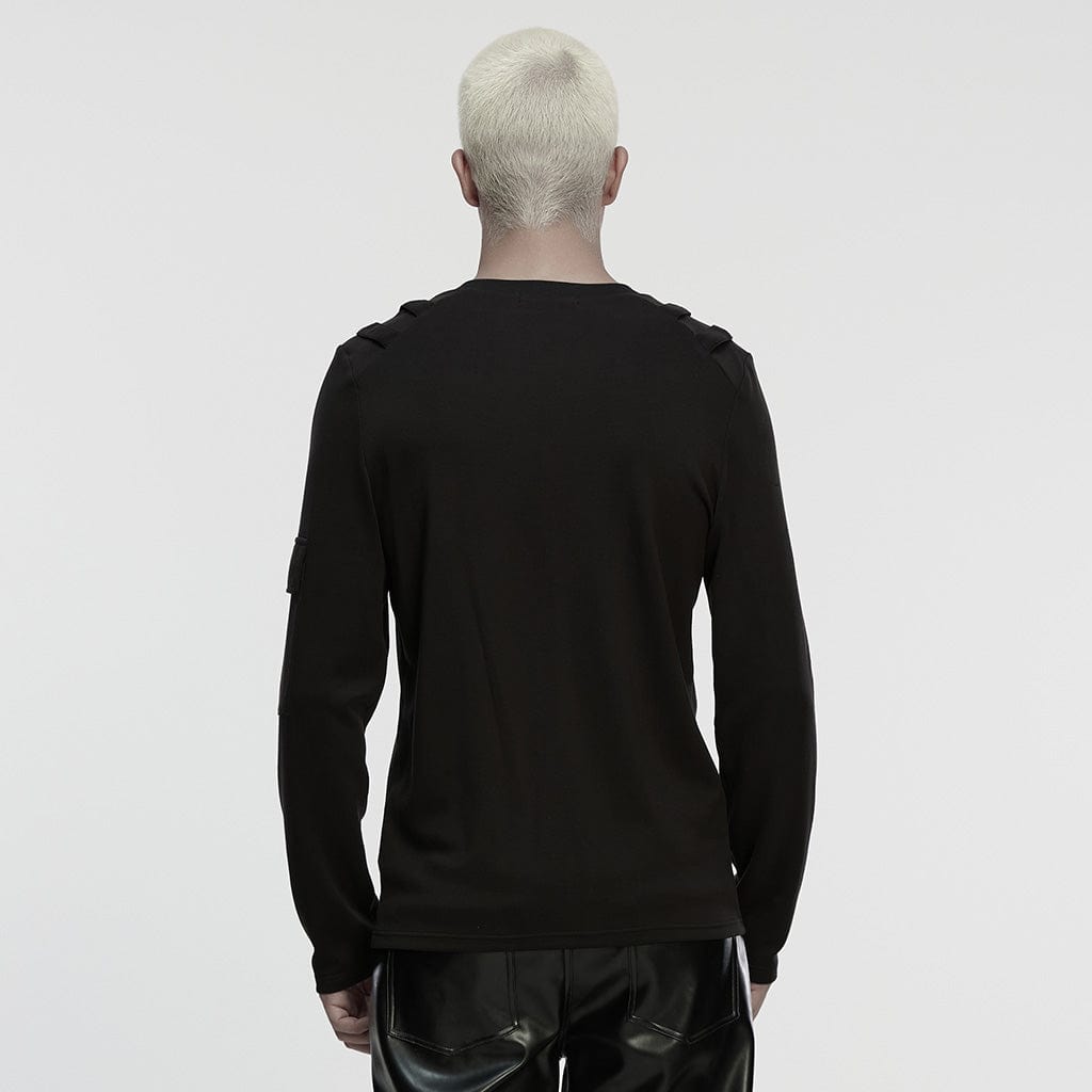 PUNK RAVE Men's Cyberpunk Cut-out Mesh Splice T-shirt