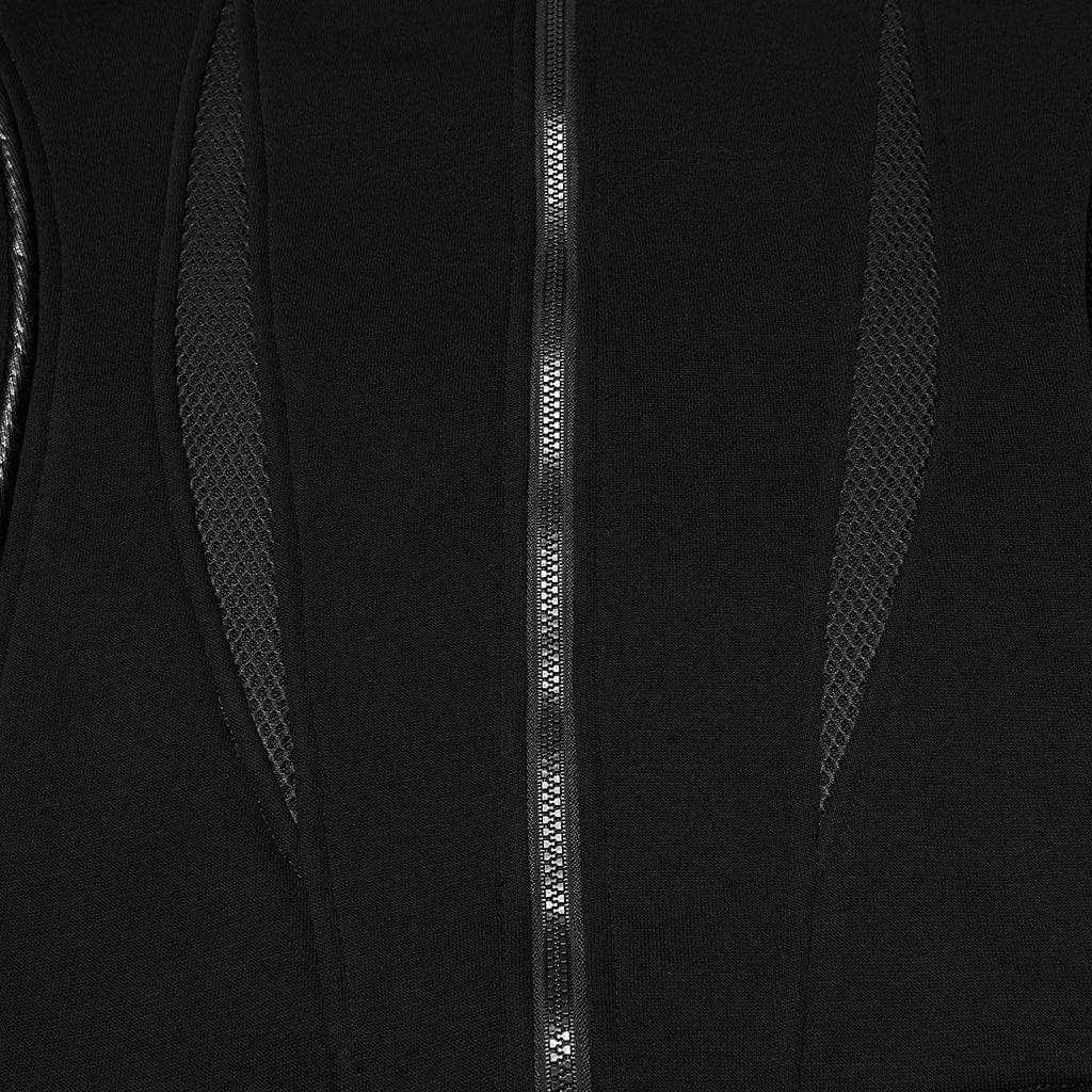 PUNK RAVE Men's Cyberpunk Cut-out Mesh Splice Zip Jacket