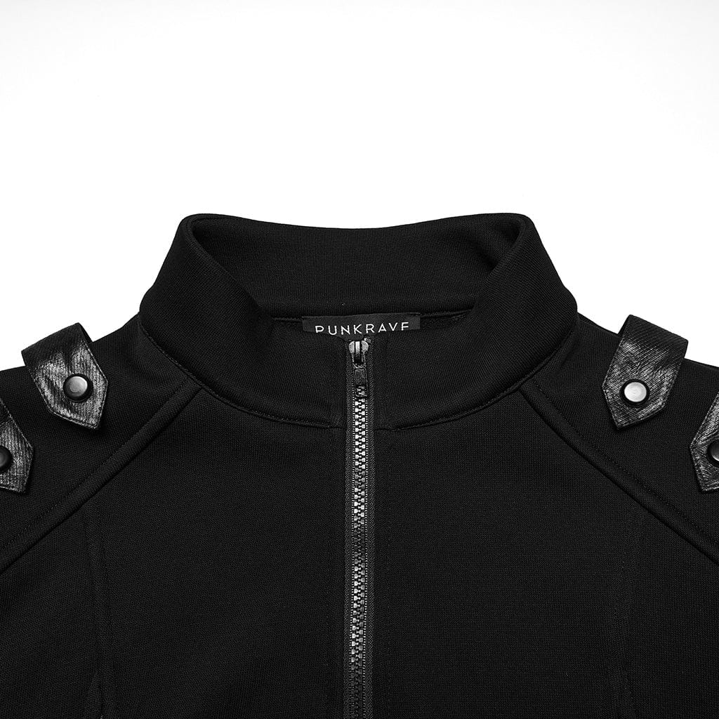 PUNK RAVE Men's Cyberpunk Cut-out Mesh Splice Zip Jacket