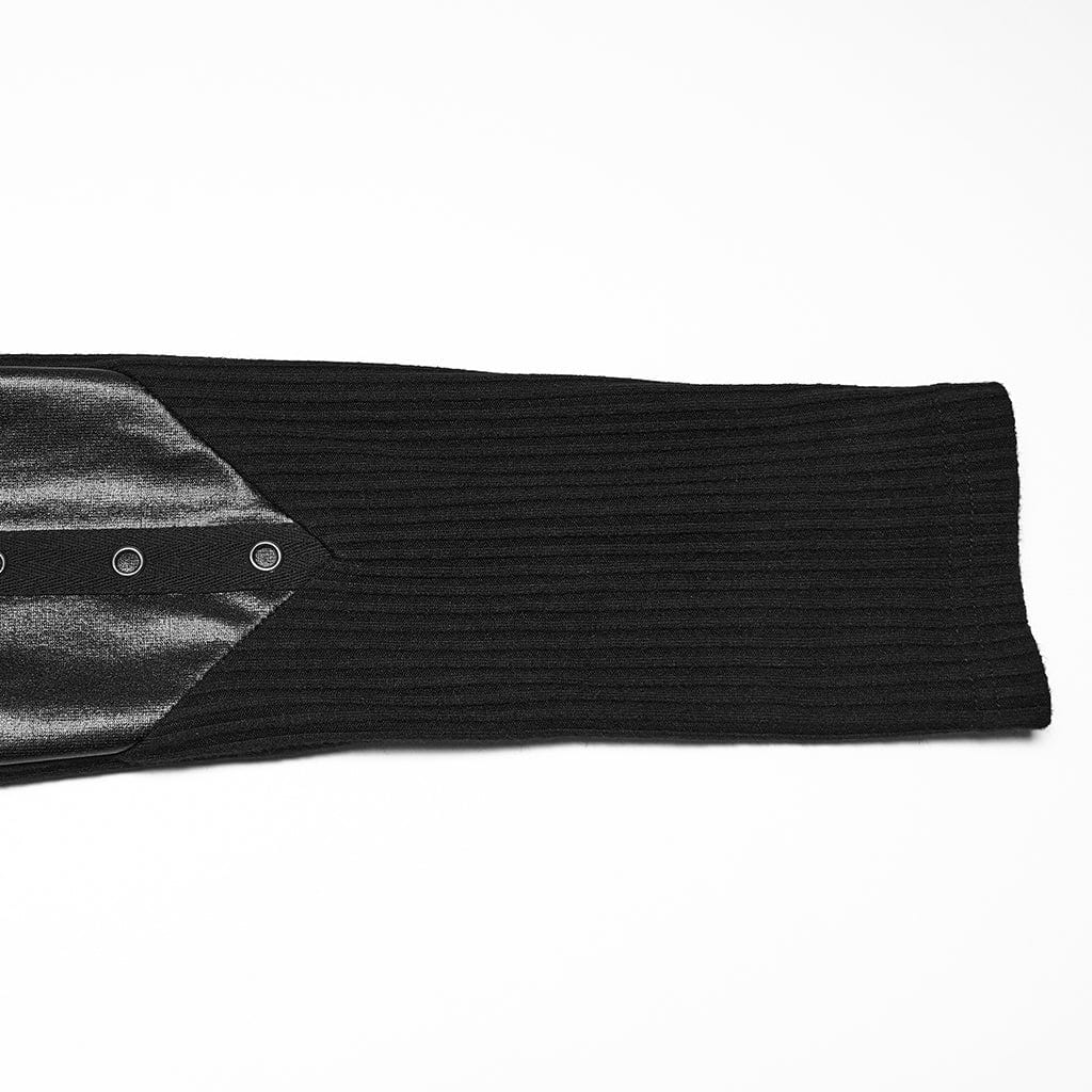 PUNK RAVE Men's Cyberpunk Eyelets Splice Long Sleeved T-shirt