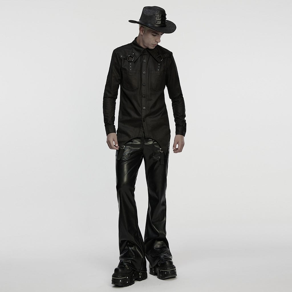 PUNK RAVE Men's Cyberpunk Irregular Bat Collar Shirt