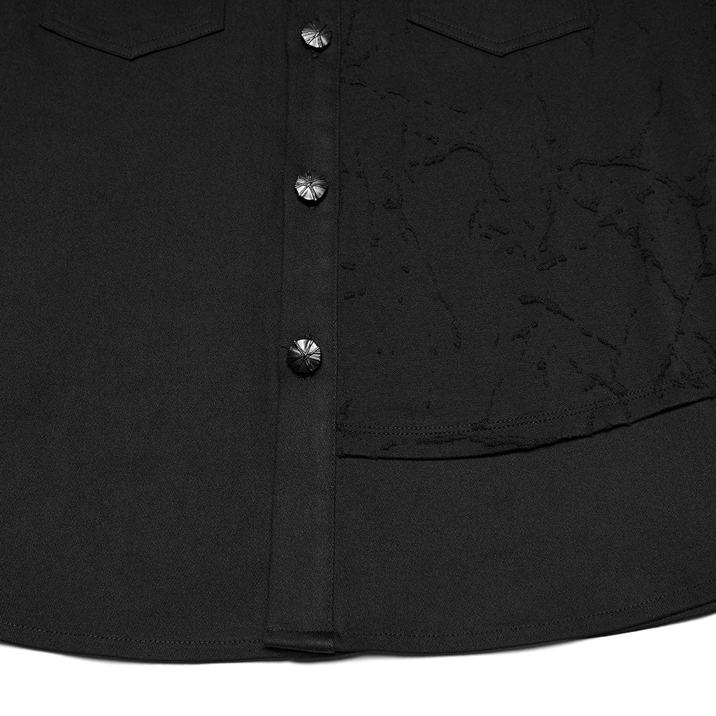 PUNK RAVE Men's Cyberpunk Ripped Turn-down Collar Shirt