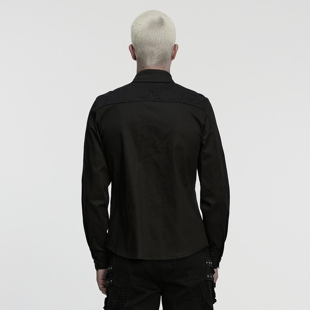 PUNK RAVE Men's Cyberpunk Ripped Turn-down Collar Shirt
