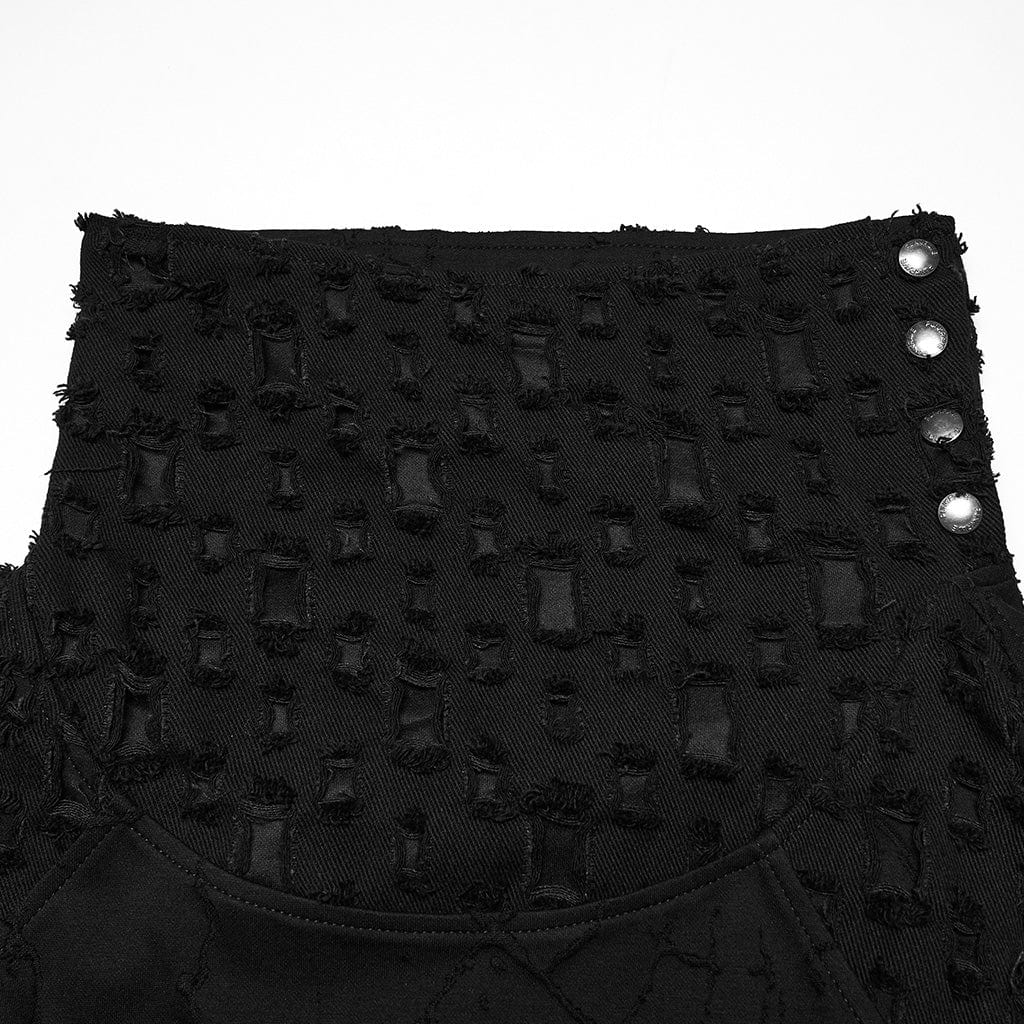 PUNK RAVE Men's Cyberpunk Rivet Ripped Loose T-shirt