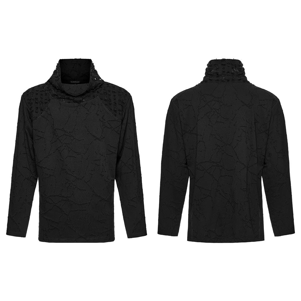 PUNK RAVE Men's Cyberpunk Rivet Ripped Loose T-shirt