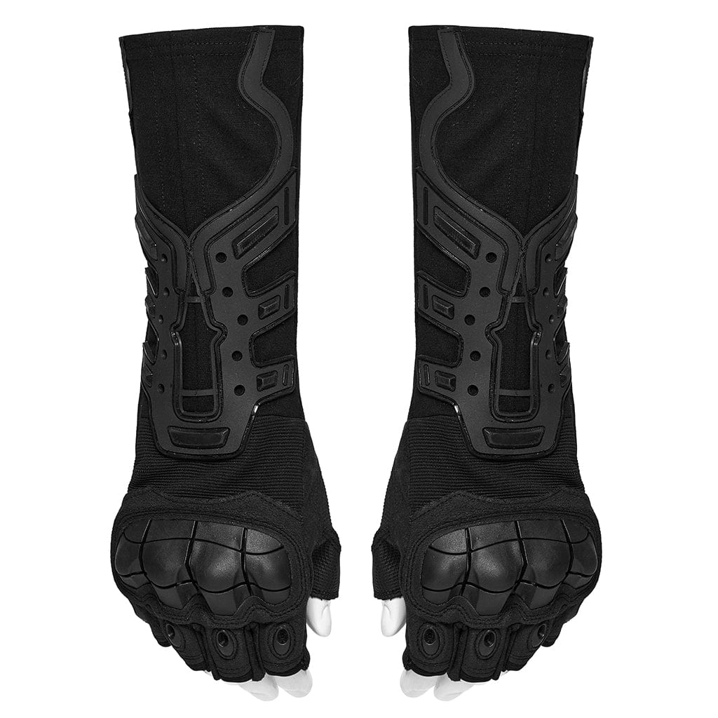 PUNK RAVE Men's Cyberpunk Rubber Patched Half-finger Gloves