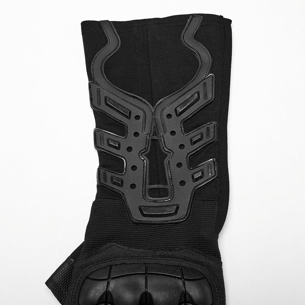 PUNK RAVE Men's Cyberpunk Rubber Patched Half-finger Gloves