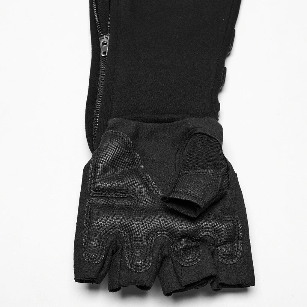 PUNK RAVE Men's Cyberpunk Rubber Patched Half-finger Gloves