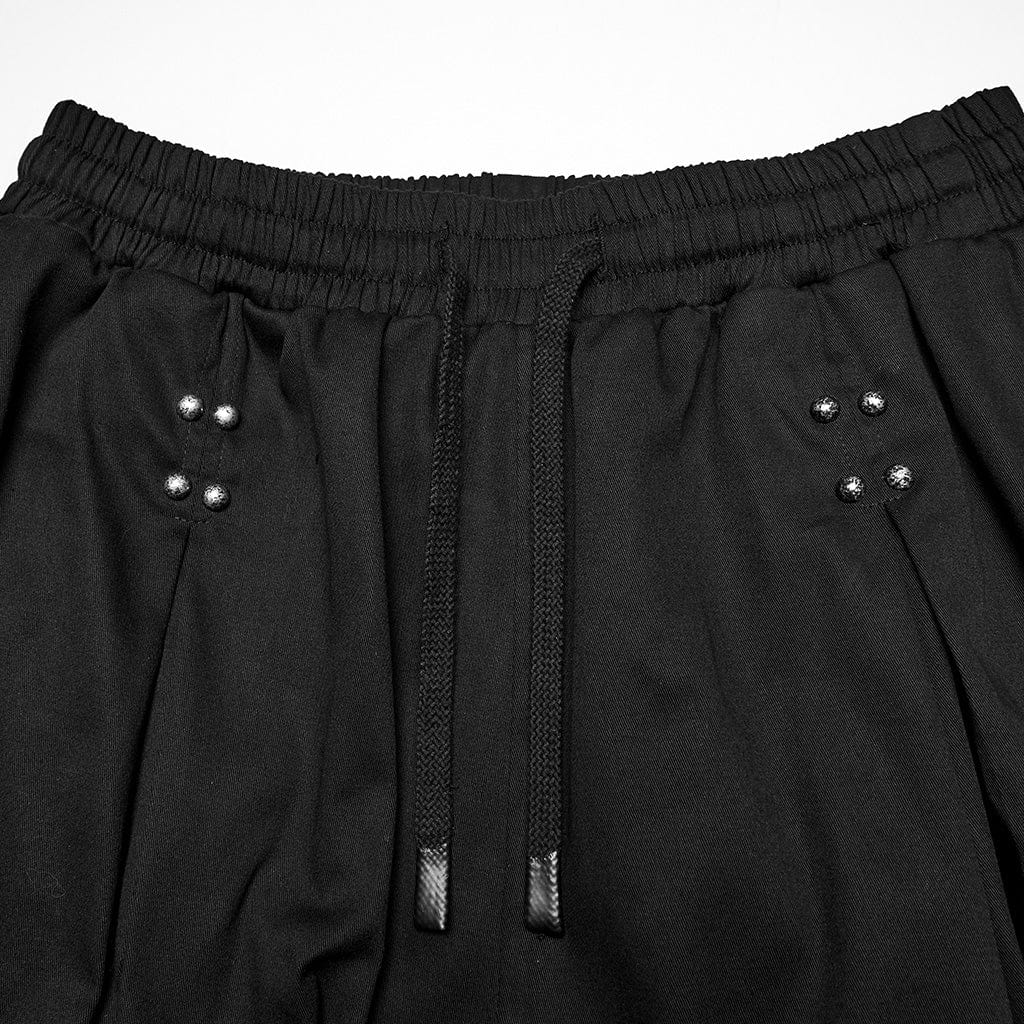 PUNK RAVE Men's Cyberpunk Strappy Rivets Cuffed Pants