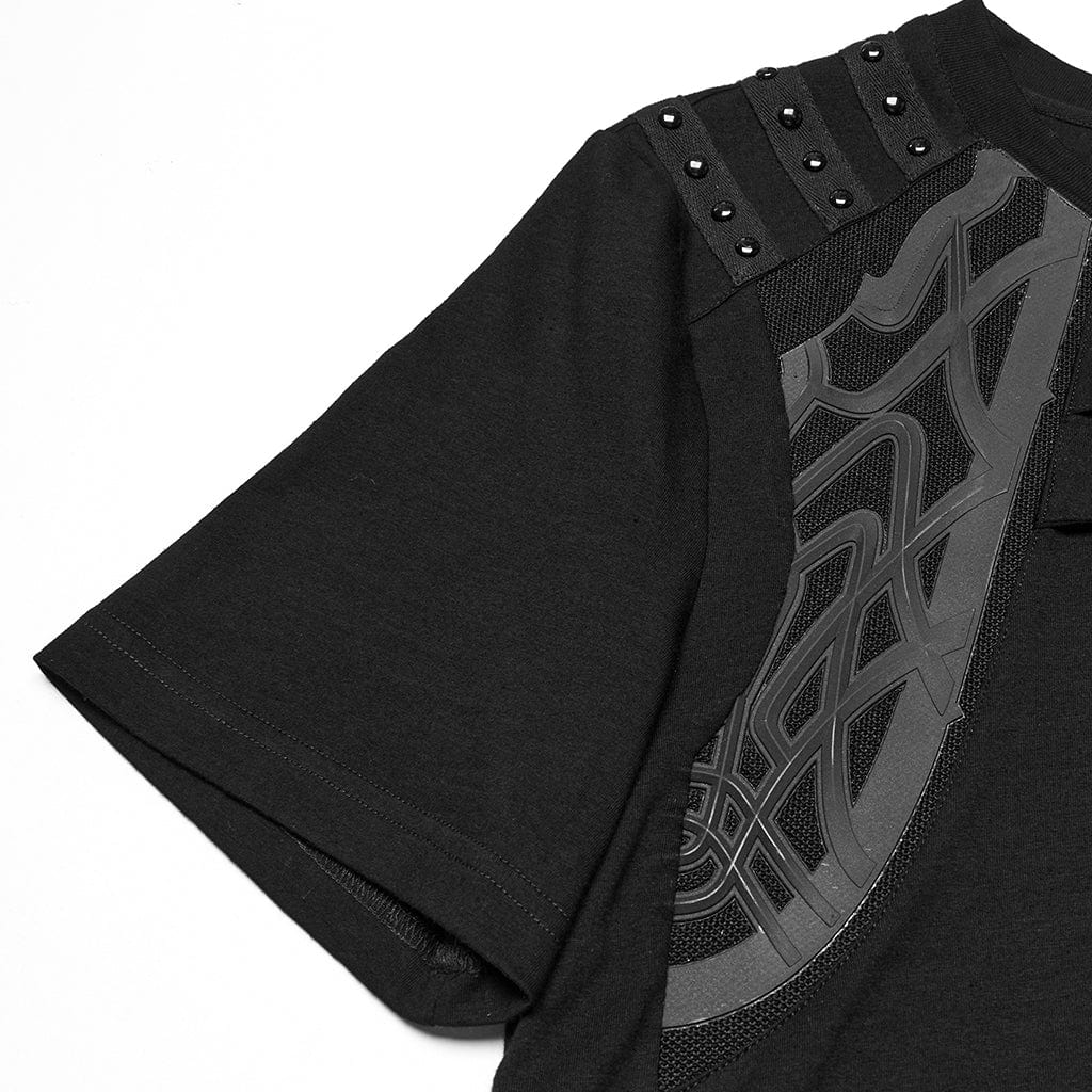 PUNK RAVE Men's Cyberpunk Studded Buckle Strap T-shirt