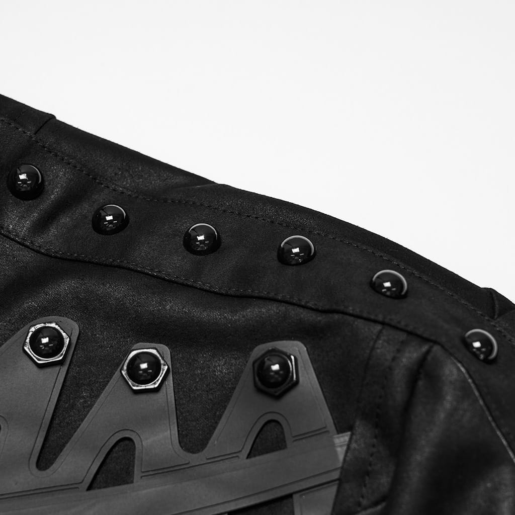 PUNK RAVE Men's Cyberpunk Studded Pleated Stand Collar Short Jacket