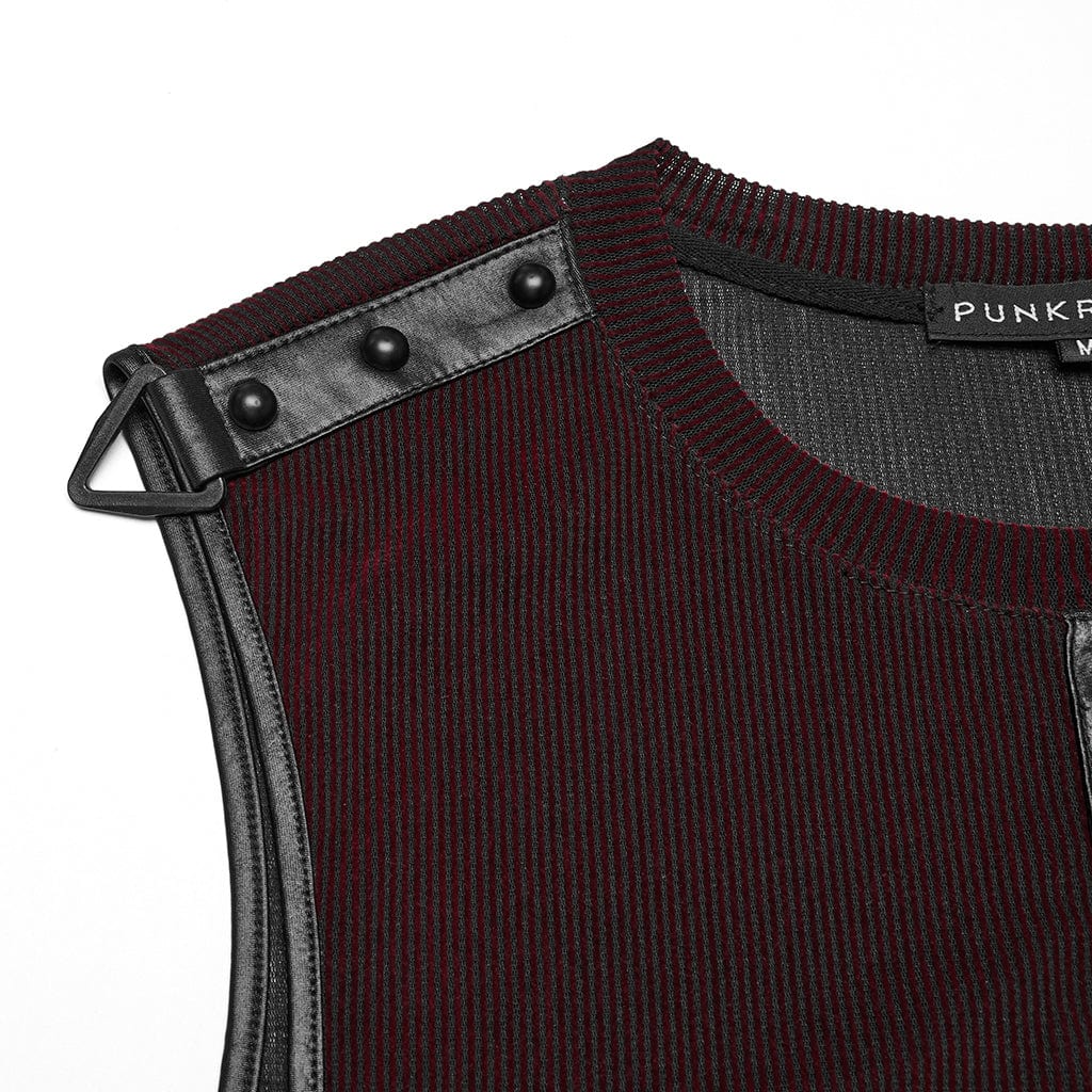 PUNK RAVE Men's Cyberpunk Studded Sheer Mesh Vest Red