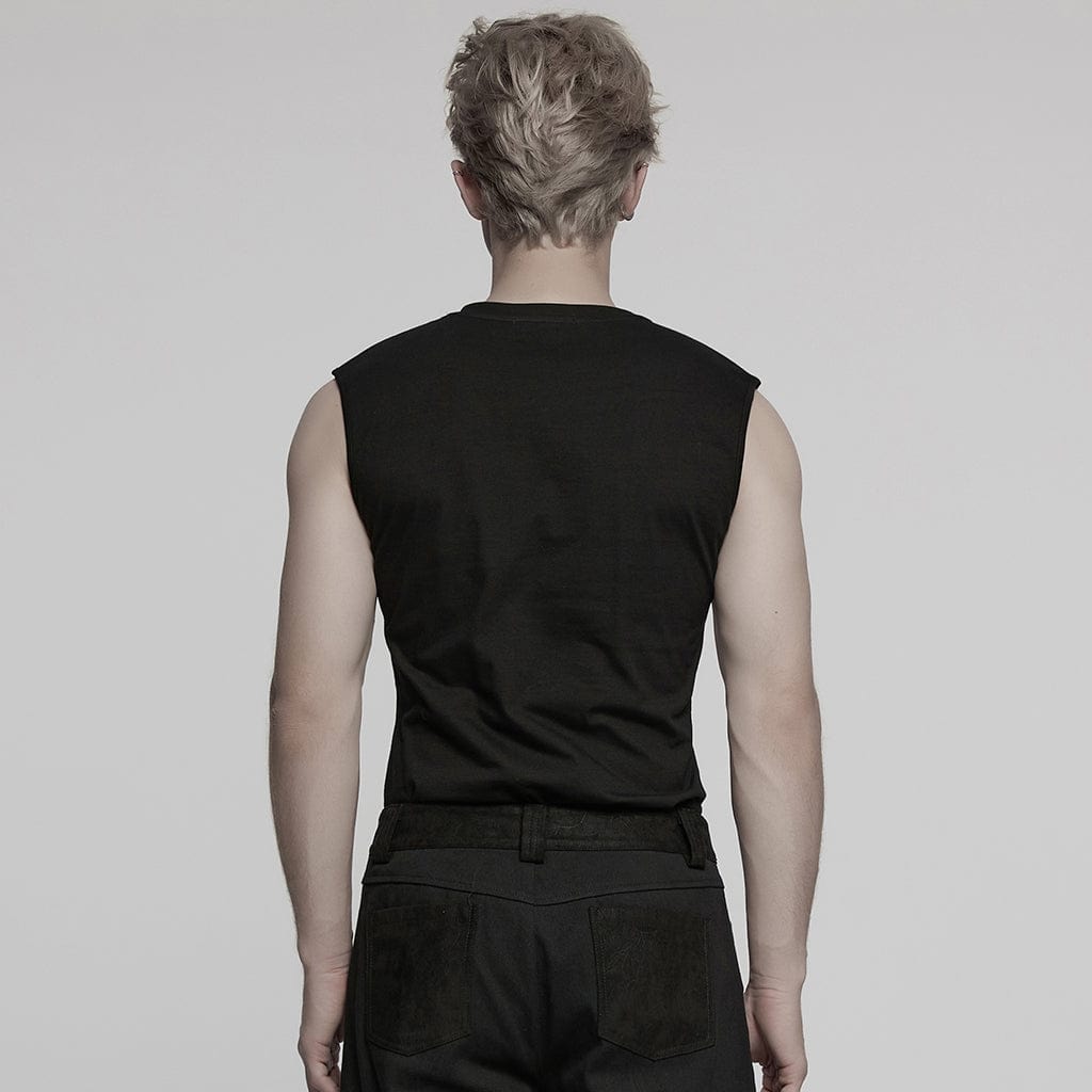 PUNK RAVE Men's Cyberpunk Studded Shoulder Patched Vest