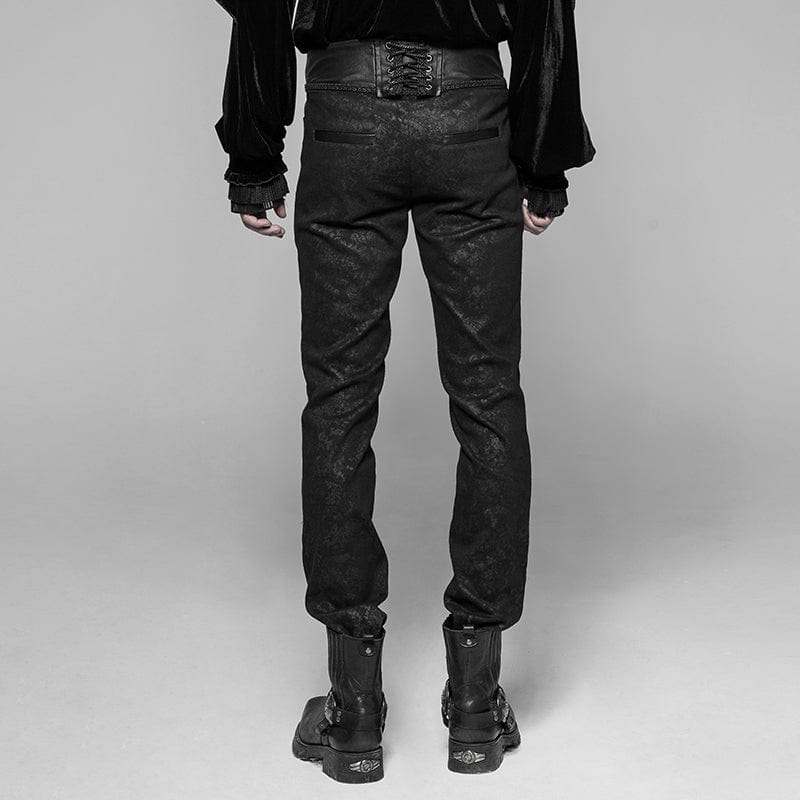 PUNK RAVE Men's Faux Leather and Jacquard Goth Trousers