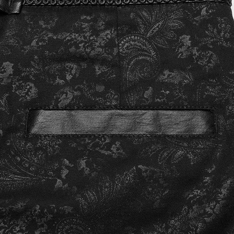 PUNK RAVE Men's Faux Leather and Jacquard Goth Trousers