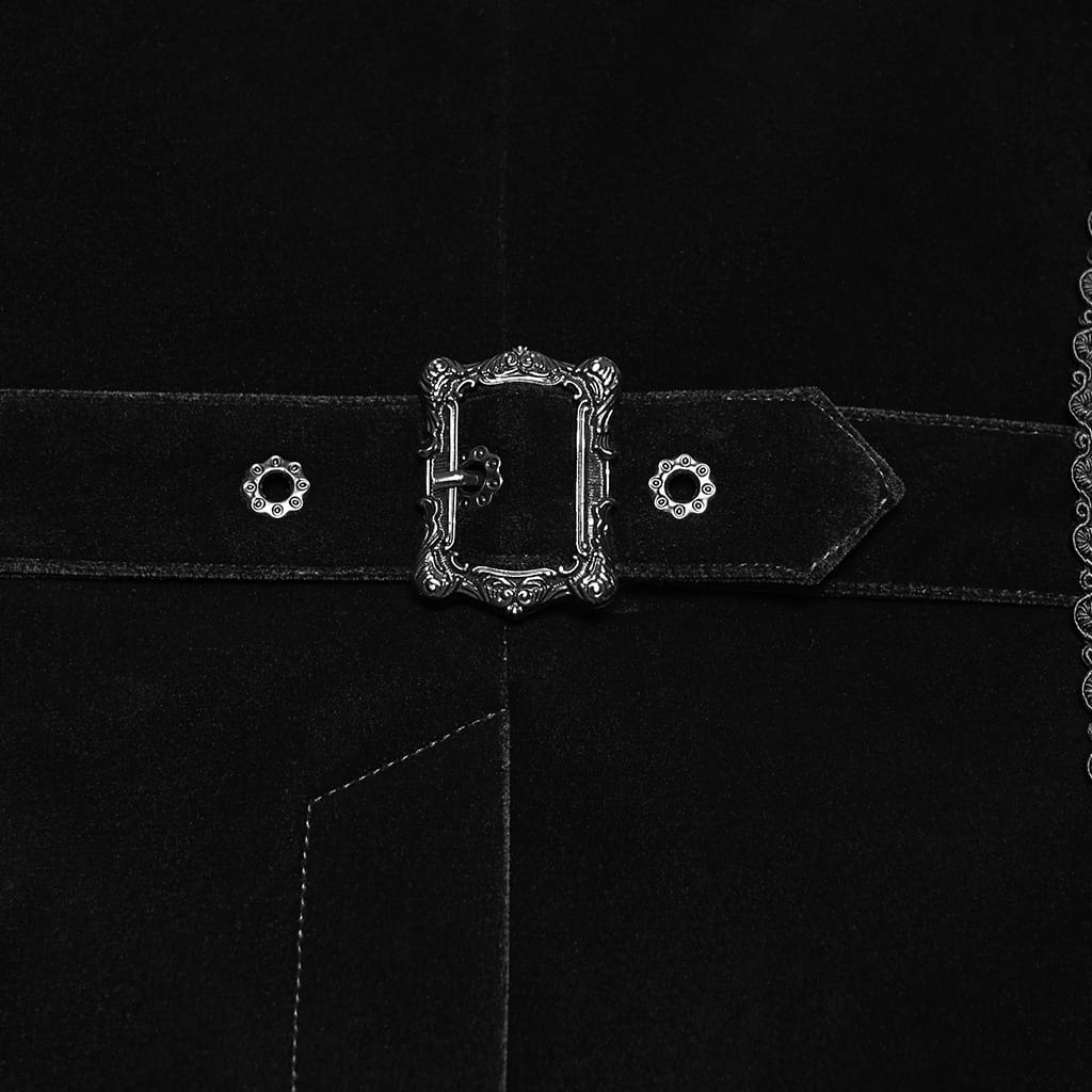PUNK RAVE Men's Gothic Applique Chain Front Zipper Waistcoat Black
