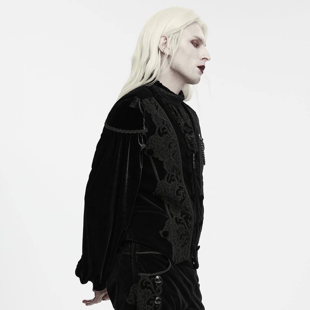 PUNK RAVE Men's Gothic Applique Chain Front Zipper Waistcoat Black